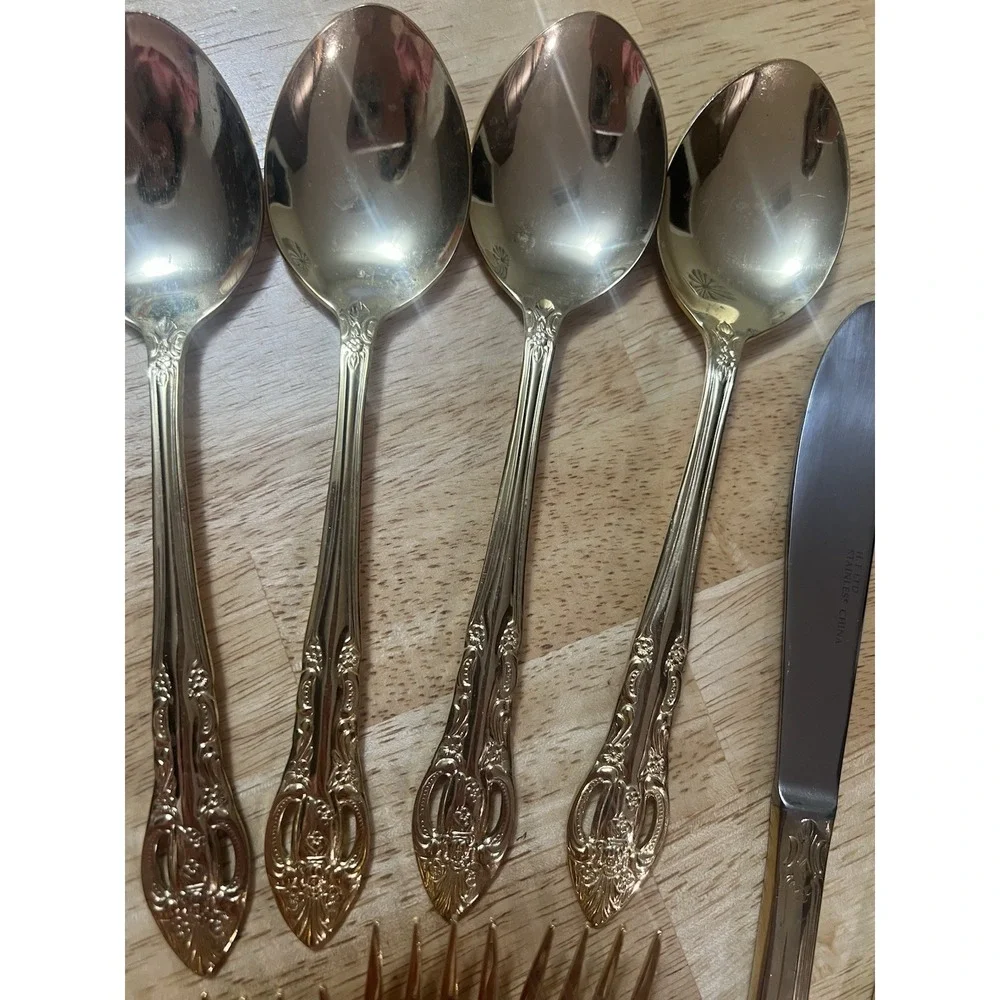 Hampton Forge Pierced Rose‎ Versailles Gold Flatware Service for 4- 20 Piece Set